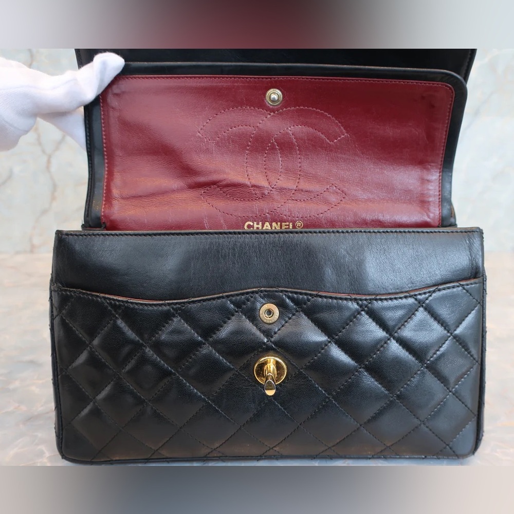 Authentic CHANEL double flap two color hardware Paris lambskin classic bag - Picture 2 of 16